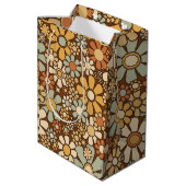 Retro Garden Chunky Flowers 60s 70s Floral Pattern Medium Cadeauzakje (Achterkant Gekanteld)