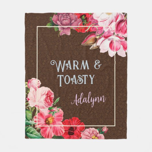 Retro Garden Custom Greeting Name Coffee Brown Fleece Deken (Voorkant)