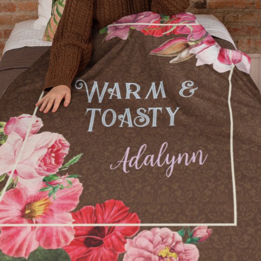 Retro Garden Custom Greeting Name Coffee Brown Sherpa Deken