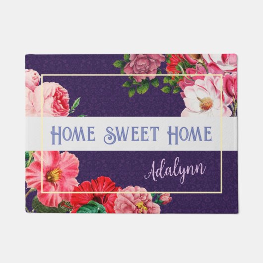 Retro Garden Custom Greeting Name Violet Paars Deurmat (Voorkant)