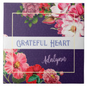 Retro Garden Custom Greeting Name Violet Paars Tegeltje (Voorkant)