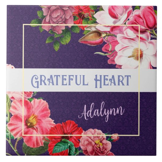 Retro Garden Custom Greeting Name Violet Paars Tegeltje (Voorkant)