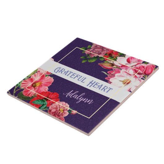 Retro Garden Custom Greeting Name Violet Paars Tegeltje (Zijkant)