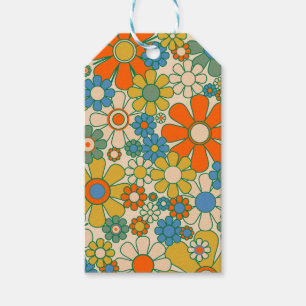 Retro Garden Floral 60s 70s Patroon Cadeaulabel