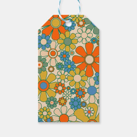 Retro Garden Floral 60s 70s Patroon Cadeaulabel (Voorkant)
