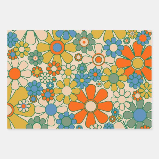 Retro Garden Floral 60s 70s Patroon Inpakpapier Vel (Voorkant)