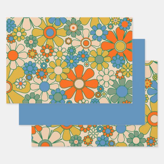 Retro Garden Floral 60s 70s Patroon Inpakpapier Vel (Set)