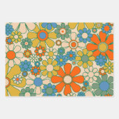 Retro Garden Floral 60s 70s Patroon Inpakpapier Vel (Voorkant)