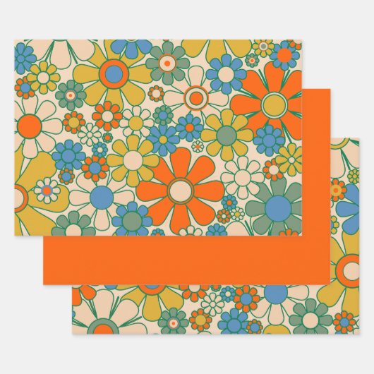 Retro Garden Floral 60s 70s Patroon Inpakpapier Vel (Set)