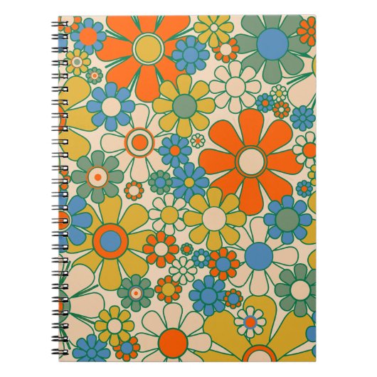 Retro Garden Floral 60s 70s Patroon Notitieboek (Voorkant)