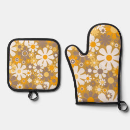 Retro Garden Floral 60s 70s Patroon Ovenwant & Pannenlap Set