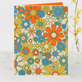 Retro Garden Floral 60s 70s Pattern Oranje Kaart (Gele Bloem)