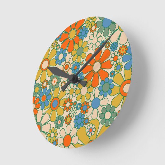 Retro Garden Floral Cheerful 60s 70s Pattern Ronde Klok (Hoek)