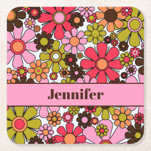 Retro Garden Flowers 60s 70s Aesthetische Floral N Kartonnen Onderzetters