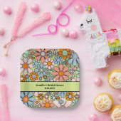 Retro Garden Flowers 60s 70s Boho Floral Pattern Papieren Bordje (Feest)