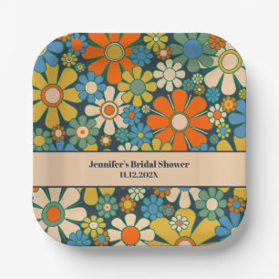 Retro Garden Flowers 60s 70s esthetische Floral Papieren Bordje