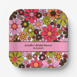 Retro Garden Flowers 60s 70s esthetische Floral Papieren Bordje