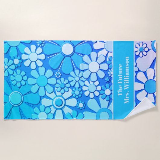 Retro Garden Flowers 60s 70s Floral Pattern Bride Strandlaken (Voorkant)