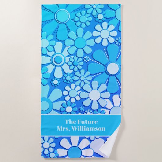 Retro Garden Flowers 60s 70s Floral Pattern Bride Strandlaken (Voorkant)