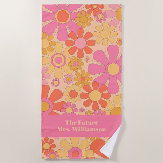 Retro Garden Flowers 60s 70s Floral Pattern Bride Strandlaken (Voorkant)