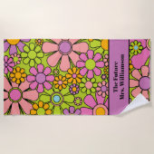 Retro Garden Flowers 60s 70s Floral Pattern Bride Strandlaken (Voorkant)