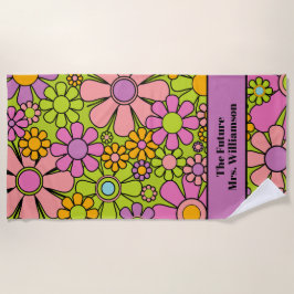 Retro Garden Flowers 60s 70s Floral Pattern Bride Strandlaken