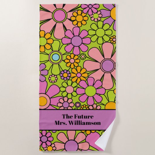 Retro Garden Flowers 60s 70s Floral Pattern Bride Strandlaken (Voorkant)