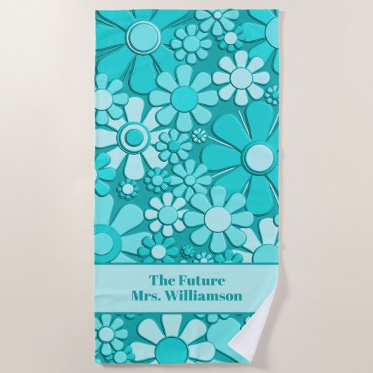 Retro Garden Flowers 60s 70s Floral Pattern Bride Strandlaken (Voorkant)