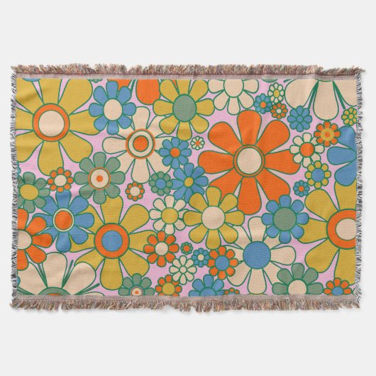 Retro Garden Flowers 60s 70s Floral Pattern Deken (Voorkant)