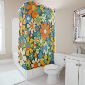 Retro Garden Flowers 60s 70s Floral Pattern Douchegordijn (In situ)