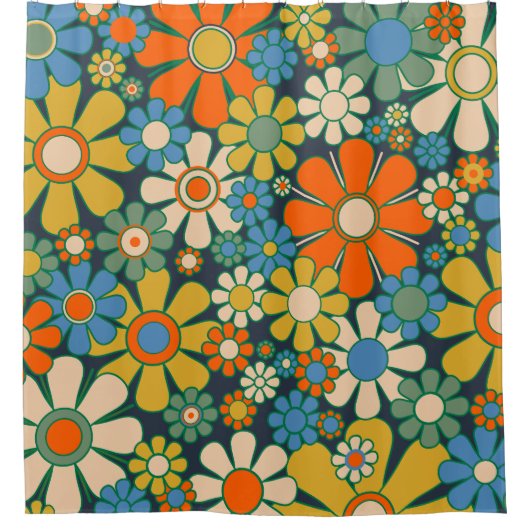 Retro Garden Flowers 60s 70s Floral Pattern Douchegordijn (Voorkant)