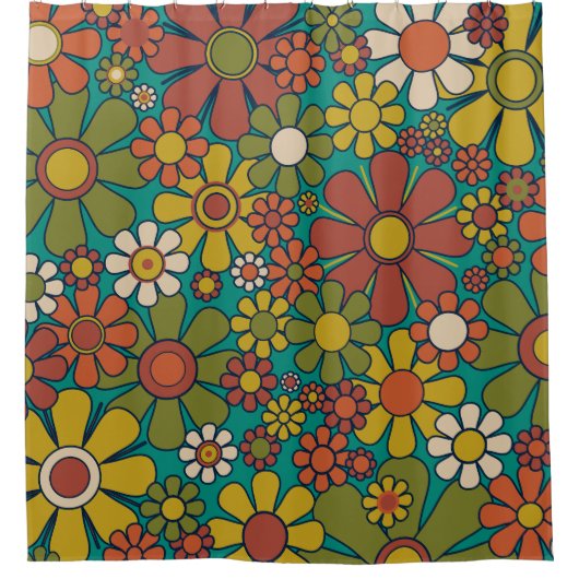 Retro Garden Flowers 60s 70s Floral Pattern Douchegordijn (Voorkant)