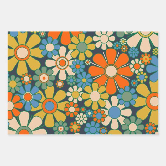 Retro Garden Flowers 60s 70s Floral Pattern Inpakpapier Vel (Voorkant 3)