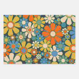 Retro Garden Flowers 60s 70s Floral Pattern Inpakpapier Vel