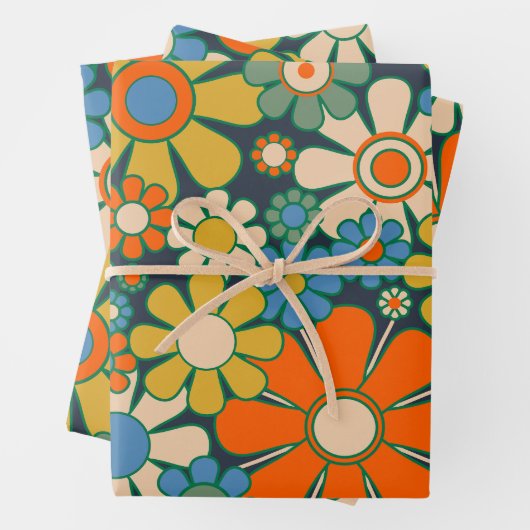 Retro Garden Flowers 60s 70s Floral Pattern Inpakpapier Vel (In situ)