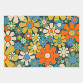 Retro Garden Flowers 60s 70s Floral Pattern Inpakpapier Vel