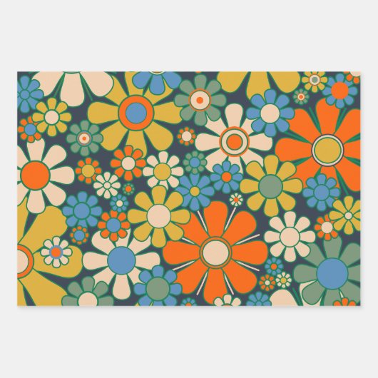 Retro Garden Flowers 60s 70s Floral Pattern Inpakpapier Vel (Voorkant)
