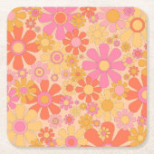 Retro Garden Flowers 60s 70s Floral Pattern Kartonnen Onderzetters (Voorkant)