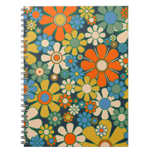 Retro Garden Flowers 60s 70s Floral Pattern Notitieboek