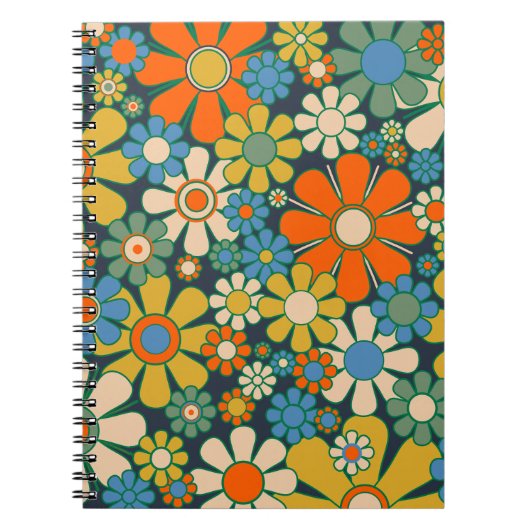 Retro Garden Flowers 60s 70s Floral Pattern Notitieboek (Voorkant)
