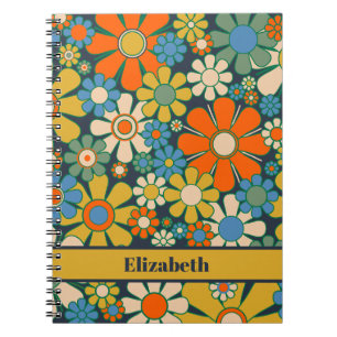 Retro Garden Flowers 60s 70s Floral Pattern Notitieboek