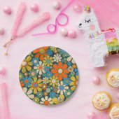 Retro Garden Flowers 60s 70s Floral Pattern Papieren Bordje (Feest)