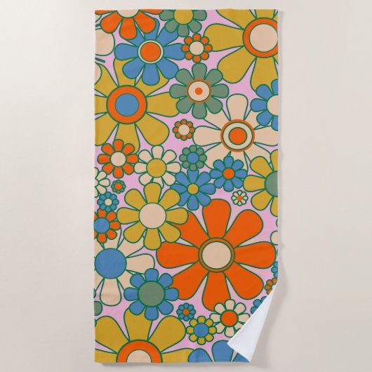 Retro Garden Flowers 60s 70s Floral Pattern Strandlaken (Voorkant)