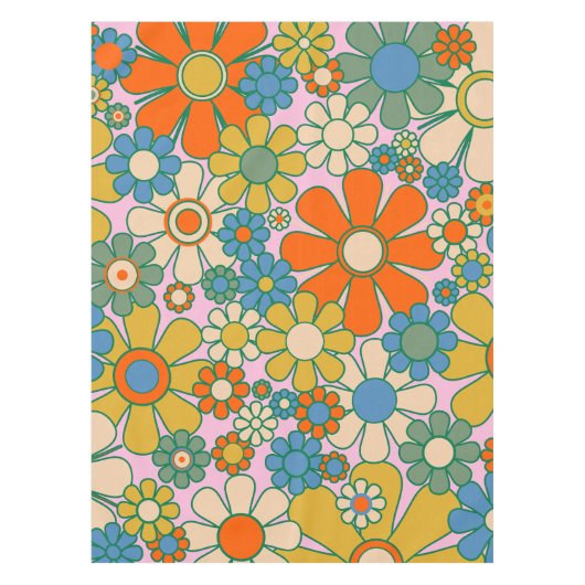 Retro Garden Flowers 60s 70s Floral Pattern Tafelkleed (Voorkant)