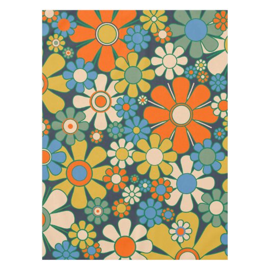 Retro Garden Flowers 60s 70s Floral Pattern Tafelkleed (Voorkant)