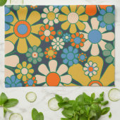 Retro Garden Flowers 60s 70s Floral Pattern Theedoek (Gevouwen)