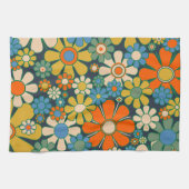 Retro Garden Flowers 60s 70s Floral Pattern Theedoek (Horizontaal)