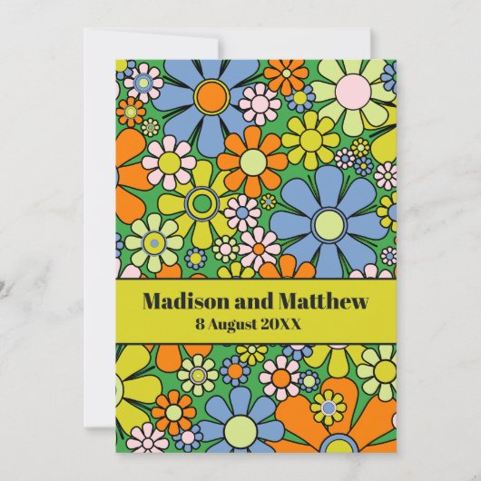 Retro Garden Flowers 60s 70s Floral Save The Date (Voorkant)