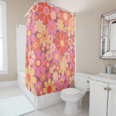 Retro Garden Flowers 60s 70s Patroonroze Douchegordijn (In situ)