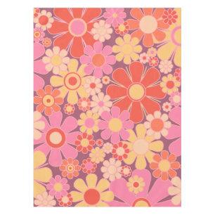 Retro Garden Flowers 60s 70s Patroonroze Tafelkleed
